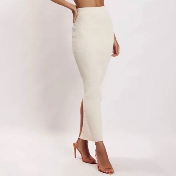 Meshki • Kaesha Split Midi Knitted Skirt in Bone - Picture 2 of 10